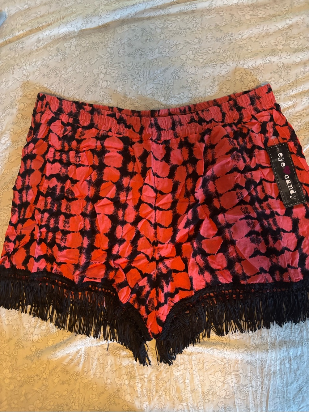 eye candy Coral and Black Tie-Dye Fringe Shorts NEW NWT